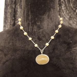 Silver and tan necklace 16 in